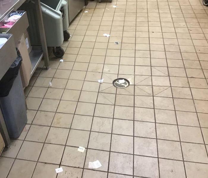 Dirty floors in a restaurant kitchen