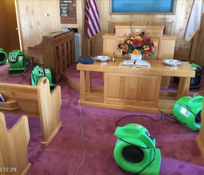 air movers set in church sanctuary