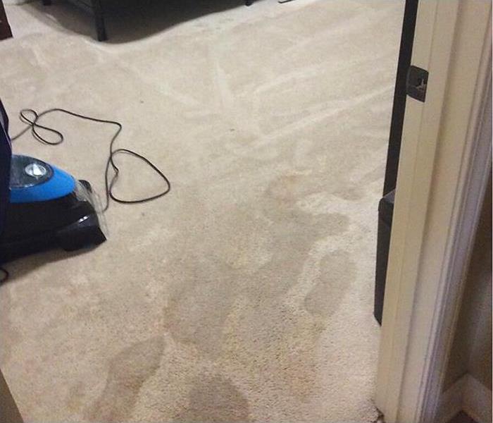 Footprints are visible in saturated carpet